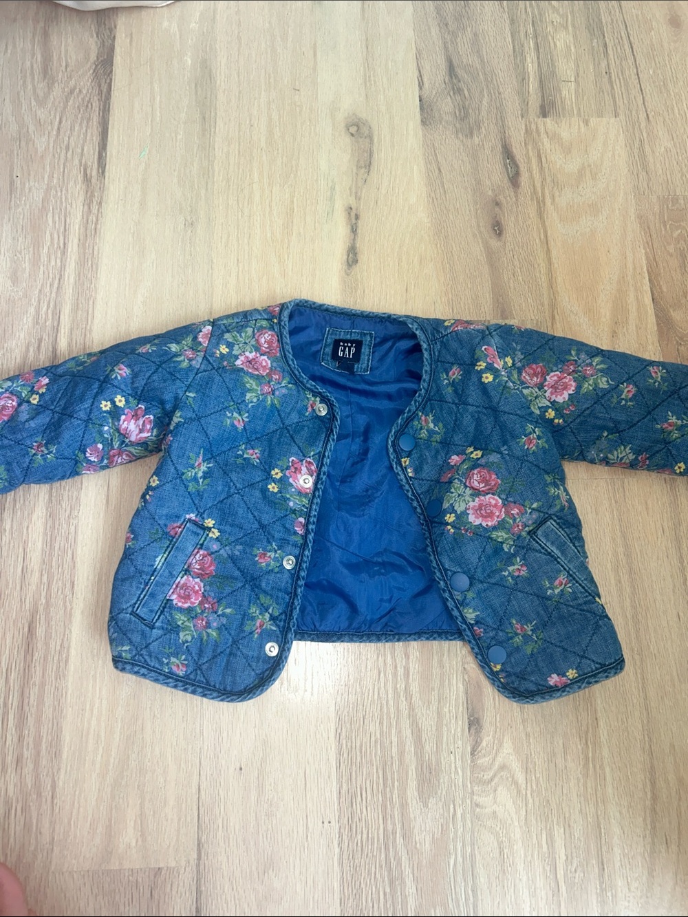 GAP Floral Quilted Denim-Blue Puffer Jacket
